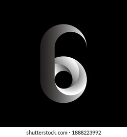 Logo del número 6 sobre fondo negro. Ilustración vectorial.