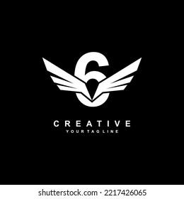 number 6 logo template design with wings. 6 creative logo with wings. modern logotype symbol. wing logo. vector symbol of freedom. flying icon