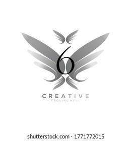 Number 6 Luxury Black Thin Wing Logo Template