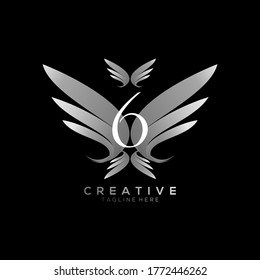 Number 6 Luxury White Wing Logo Template