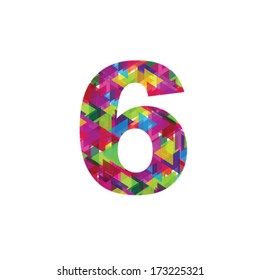 Number 6  made from colorful triangle