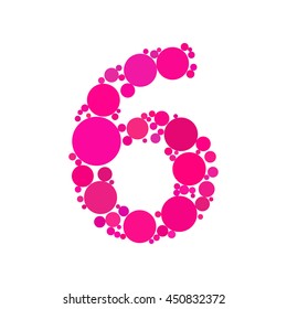 Number 6 made from dots. Circle fill effect. Vector illustration.