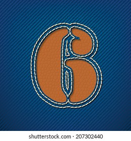 Nummer 6 aus Leder auf Jeanhintergrund - Vektorgrafik