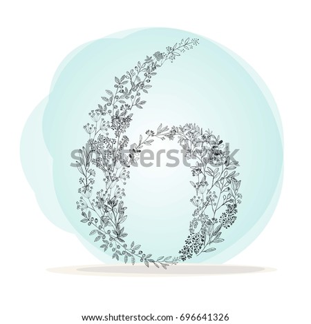 Number 6. Made from leaves and grass, vector