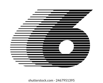 Number 6 Modern Logo with Horizontal Speed Line Pattern