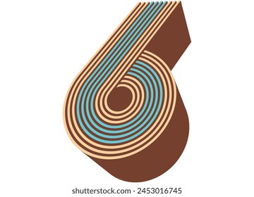 Number 6. Modern vector pattern of parallel lines in retro style. Wall art. Disco style. Striped ribbons. Trendy striped colored background