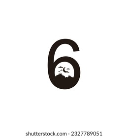 Number 6 mountains, night geometric symbol simple logo vector