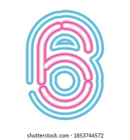 number 6 neon font pink and blue on white background vector illustration design