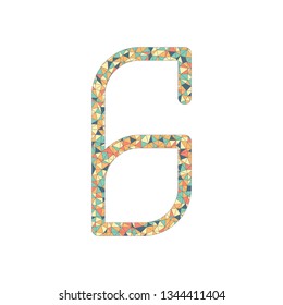 Number 6, numeral, sixth. Colored mosaic with polygons