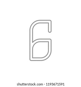 Number 6, numeral, sixth. Dotted outline silhouette with shadow on white background