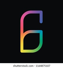Number 6, numeral, sixth. Rainbow color and dark background