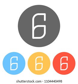 Number 6, numeral, sixth. Set of white icons on colored circles