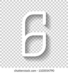 Number 6, numeral, sixth. White icon with shadow on transparent background