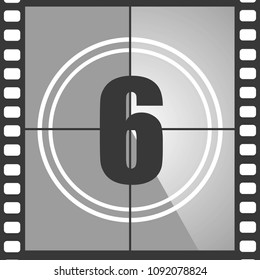 Number 6 From Old Movie Count Down (six). Film Countdown Number. Vector Illustration EPS 10.