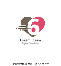 NUMBER 6 on LOVE logo or symbol template design