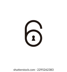 Number 6 padlock, key geometric symbol simple logo vector