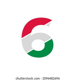 Number 6 Paper Cutout with Italian Flag Color Logo Design Template