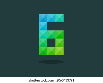 Number 6 with perfect combination of bright blue-green colors. Good for print, t-shirt design, logo, etc.