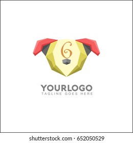 Number 6 pet shop logo template. Heads of brown dog, animal vector illustration. Pet shop or store signboard.