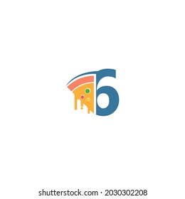 Number 6 with pizza icon logo vector template
