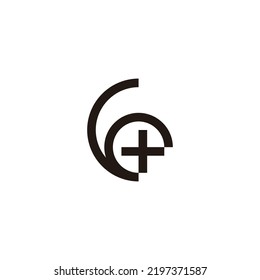 Número 6 más, simple, símbolo geométrico simple vector logotipo