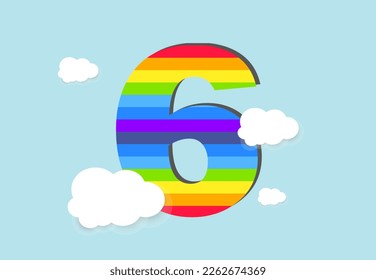 Number 6 Rainbow counting learn object design, abstract rainbow Number for kids, love, family and scholl concept vector illustration design