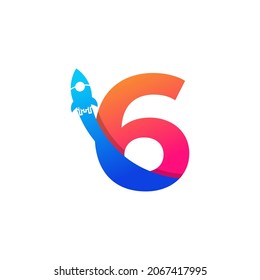 Number 6 with Rocket Logo Icon Symbol. Good for Company, Travel, Start up and Logistic Logos