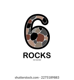 number 6 with rocks logo template illustration