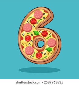 The number 6 is in the shape of a pizza