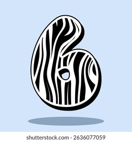The number 6 in the shape of zebra pattern