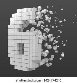 number 6 shaped data block. version with white cubes. 3d pixel style vector illustration. suitable for blockchain, technology, computer and abstract themes.