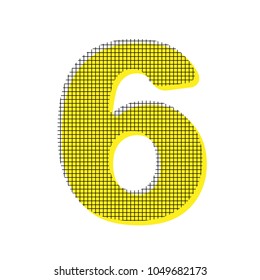 Number 6 sign design template element. Vector. Yellow icon with square pattern duplicate at white background. Isolated.