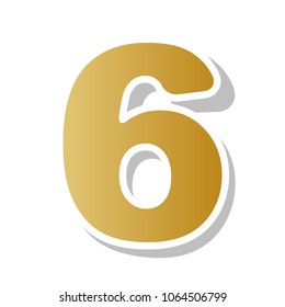 Number 6 sign design template element. Vector. Golden gradient icon with white contour and rotated gray shadow at white background.