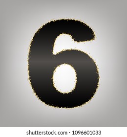 Number 6 sign design template element. Vector. Blackish icon with golden stars at grayish background.
