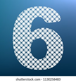 Number 6 sign design template element. Vector. White textured icon at lapis lazuli gradient background.