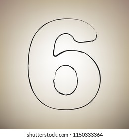 Number 6 sign design template element. Vector. Brush drawed black icon at light brown background.