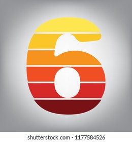 Number 6 sign design template element. Vector. Horizontally sliced icon with colors from sunny gradient in gray background.