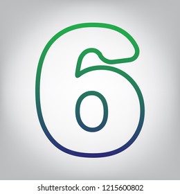 Number 6 sign design template element. Vector. Green to blue gradient contour icon at grayish background with light in center.