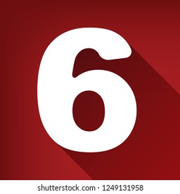 Number 6 sign design template element. Vector. White icon with limitless shadow at ruby red background.