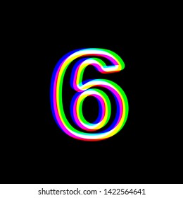 Number 6 sign design template element. Red, green and blue unfocused contour icon at black background. Illustration.