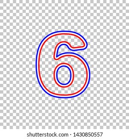 Number 6 sign design template element. Red, white and contour icon at transparent background. Illustration.