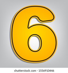 Number 6 sign design template element. Flat orange icon with overlapping linear black icon with gray shadow at whitish background. Illustration.