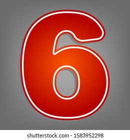 Number 6 sign design template element. Flat red icon with linear white icon with gray shadow at grayish background. Illustration.