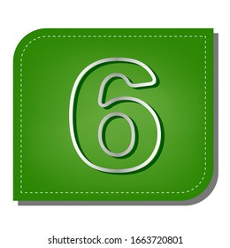 Number 6 sign design template element. Silver gradient line icon with dark green shadow at ecological patched green leaf. Illustration.