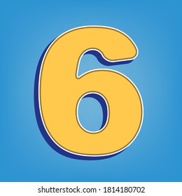 Number 6 sign design template element. Golden Icon with White Contour at light blue Background. Illustration.