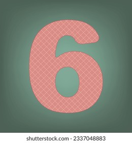 Number 6 sign design template element. Apricot Icon with Brick Red parquet floor graphic pattern on a Ebony background. Feldgrau. Green. Illustration.