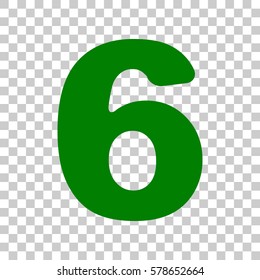 Number 6 sign design template element. Dark green icon on transparent background.