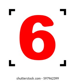 Number 6 sign design template element. Vector. Red icon inside black focus corners on white background. Isolated.