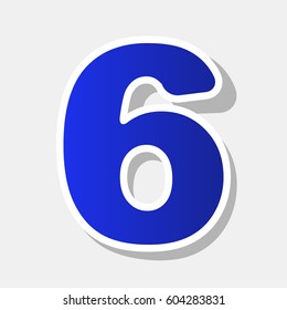 Number 6 sign design template element. Vector. New year bluish icon with outside stroke and gray shadow on light gray background.