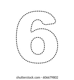 Number 6 sign design template element. Vector. Black dashed icon on white background. Isolated.